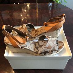 These Shoes Are New With All Original Packaging. Coach Shoes Women, Gold Espadrilles, Raffia Sandals, Pink Wedges, Espadrilles Shoes, Slip On Espadrilles, Wedge Espadrilles, Espadrilles Platform, Lace Up Wedges