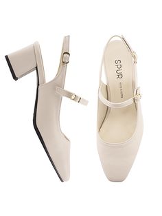 Editor's NotesSPUR's shoes are unique and timeless for everyday wear.- Light-weighted maryjane slingback- Eye-catching smooth leather detail- Modern trendy square front toe - Set on a stacked heel for comfortable fit- Feminine and minimal style- Daily point itemMeasurements(in.)- Size: KR 230MM (US 6) ~ KR 255MM (US 8.5)- Heel Height: 2.0in.Composition & Care- Synthetic leather- Avoid direct heat and moisture- Professional cleaning is recommendedDesigner- by SPUR Beige Slingback Pumps With Buckle Closure And Block Heel, Beige Slingback Pumps With Buckle Closure, Beige Square Toe Slingback Pumps, Mary Jane Slingback Pumps With Block Heel, Formal Mary Jane Slingback Pumps With Round Toe, Mary Janes With Heel Strap And Square Toe, Spring Mary Janes With Heel Strap And Square Toe, Formal Mary Jane Slingback Pumps, High Heel Mary Janes With Penny Strap