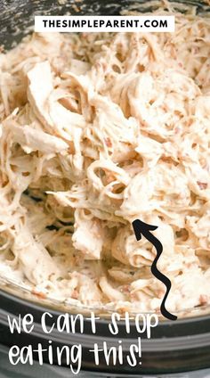 Slow Cooker Crack Chicken. With Text Reading: Slow Cooker Crack Chicken Recipe. Chicken For Sandwiches, Juicy Shredded Chicken, Shredded Chicken Sandwiches, Shredded Chicken Crockpot, Cream Cheese Chicken Chili, Shredded Chicken Recipes, Chicken Easy, Crockpot Recipe