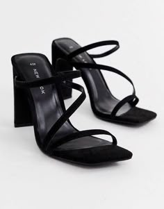 Black Square Heels, Square Sandals, Simple Heels, Fancy Heels, Square Heels, Fashion Shoes Heels