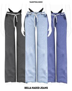 three different colored jeans are shown with the same color and pattern as well as black, white, blue, and grey