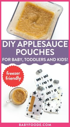 overhead of applesauce in a blender over 3 pouches filled with applesauce Diy Applesauce Pouches, Snacks From The Store, Diy Applesauce, Baby Applesauce, Healthy Baby Snacks, Applesauce Pouches, Healthy Store Bought Snacks