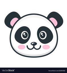 a panda bear's face with black ears and pink cheeks on a white background