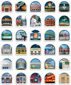 an image of many different cities in the united states on stickers or magnets