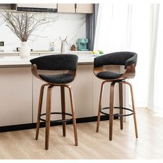 Bring the mid-century modern style into your home with this set of 2 wooden bar height stools. Wooden Swivel Bar Stools, Wooden Bar Stools, Counter Bar, Bar Height Stools, Modern Bar, Modern Bar Stools, Swivel Seating, Counter Bar Stools, Bar Height