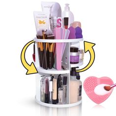 360 Rotating Makeup Organizer Cosmetic Storage Multifunction Spinning Makeup Carousel, Spinning Makeup Organizer, Easy Diy Makeup, Rotating Makeup Organizer, Makeup Organization Diy, Beauty Organization, Brush Cleaning, Makeup Organizer