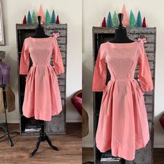 "<> 1960's dress <> Nylon zipper back  <> Color: dusty rose/mauve <> Material has a light sheen to it  <> Semi sheer <> 3/4 length sleeves <> Label: n/a, looks homemade  <> Condition: Excellent with light to normal wear, no flaws to note Measurements: Length: 40.5\" Bust: 32\"-34\" MAX  Waist: 24\" Hips: free Shoulder to waist: 15\" Sleeves: 17\"" 1960s Prom Dress, 1960s Prom, 1960s Shift Dress, Rose Cocktail, Nylon Dress, Shabby Chic Fabric, Prom Style, Dusty Rose Dress, Red Cocktail Dress