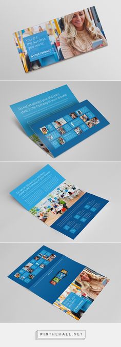 three fold brochure mock - up with photoshopped images and text on it