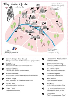 a map with the locations and names of different places in paris, including the eiffel tower