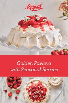 golden pavlovaa with seasonal berries is the perfect dessert for any special occasion