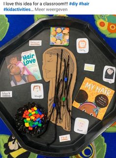 a tray with various items on it and the words i love this idea for a classroom diy hair