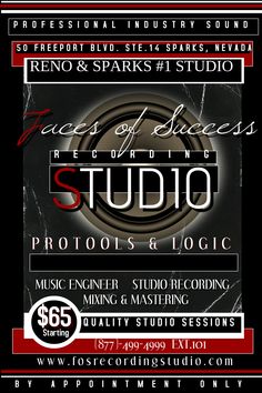 an advertisement for a studio with the words studio on it and two different styles of logos