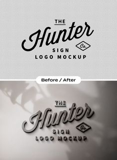 the hunter logo mockup before and after it's been changed to look like an old