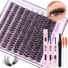 PRICES MAY VARY. 10-18MM cost-effective wispy lash extension kit -Pleell’s eyelash clusters kit contains a cluster eyelashes, a lash bond and remover, a lash tweezers and two eyelash brushes. Let you enjoy eyelash extension at home just like in a beauty salon. Comfortable D curl lash extension kit - Pleell’s cluster lashes kit are made of high-quality fibers, 100% handmade. The premium eyelash extension kit provide a 6D voluminous effect, are lightweight, and very soft, offering you a whole new Amazon Lash Tech, Wispy Eyelash Extension, Lashes Clusters, Diy Lashes, Eyelash Clusters, Cluster Eyelash Extensions, Lash Tweezers, Wispy Eyelashes, Lash Extension Kit