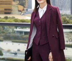 "women three piece with long blazer in wine color/wine color /two piece suit/top/Women's suit/Women's Suit Set/Wedding Suit. *COLOR CHART ARE GIVEN IN THE PROFILE PHOTOS IN NUMBERS SO PLEASE CHOOSE YOUR COLOR NUNBER AND SEND US YOUR COLOR NUMBER* Item Include :-  Fabric:-  Colour:-  Dry Clean Recommended The dress is for wedding, Party, Proms, and Many Occasions. We make the suit according to our Standard size chart, If you are not sure about your size/measurement, please give your body measurem Wine Suit, Three Piece Suit Women's, Wedding Suit Women, Pant Suits For Women, Womens Suits, Womens Suits Business, Suit For Women, Womens Dress Suits, Woman Suit Fashion