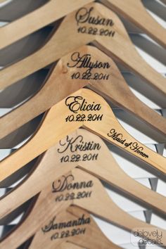 wooden wedding hangers with names and date on them