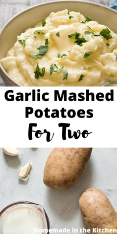 garlic mashed potatoes for two in a bowl