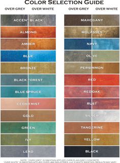 the color selection guide for different shades of paint