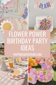 flower power birthday party ideas with pink and yellow decorations