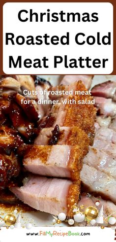 christmas roasted cold meat platter with text overlay