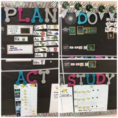 four different pictures with the words plan do and act study