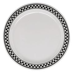 a black and white checkered plate on a white background