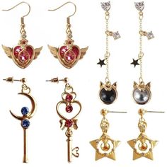 PRICES MAY VARY. ✅ Gold Plated Brass+Cubic Zirconia. ✅ The earrings measures approximately 0.78in*0.59in. ✅ Applicable to A Wide Range of Occasions, such as Christmas, Mother's Day, Anniversary, Birthday, Cosplay, Halloween, Princess Costume, Friendship Memorial Jewelry, Birthday Gift. ✅ The perfect gift for yourself or the anime fans. ✅ Lifetime Guarantee - With our high manfacturer we offer lifetime guarantee on our product. Add a touch of anime magic to your style with these 4Pcs Anime Earrin Sailor Moons, Anime Earrings, Heart Moon, Ruby Earrings Studs, Kawaii Earrings, Moon Cat, Anime Jewelry, Magical Jewelry, Cosplay Accessories