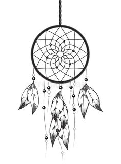 a black and white drawing of a dream catcher