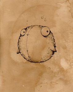 a drawing of a fish with two eyes and an eyeball on it's head