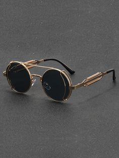 Multicolor Casual Collar  Copper Alloy   Embellished   Men Accessories Halloween Beach, Round Sunglasses Men, Mens Sunglasses Fashion, Funky Glasses, Gold Glasses, Round Frame Sunglasses, Round Glasses, Estilo Punk