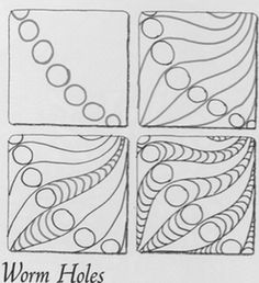 four squares with different designs on them and the words worm holes written in black ink