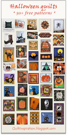 halloween quilts and free patterns from the crafting companion blog, with text overlay