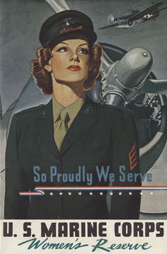 a poster advertising u s marine corp women's reserve air service, with an image of a woman pilot in uniform