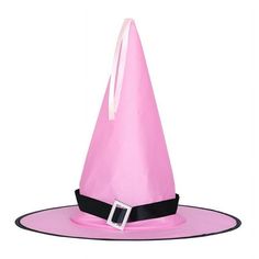 a pink hat with a black ribbon around the brim