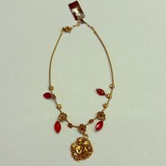 Nwt Gold Necklace With Red Glass Red And Gold Aesthetic, Gold Aesthetic, Gold Gift, Crown Jewels, Red And Gold, Red Glass, Pretty Jewellery, Red Gold, Cute Jewelry