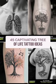 four different tattoos with the words captivating tree of life tattoo ideas