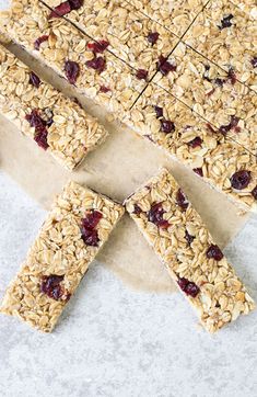 oatmeal granola bars cut into squares and placed on top of each other