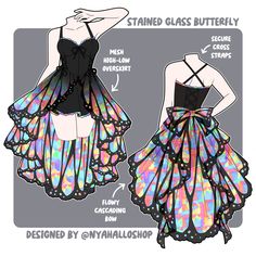 a drawing of a dress with butterfly wings on the bottom and back, as well as instructions for how to make it