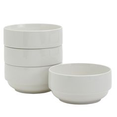 three white bowls stacked on top of each other