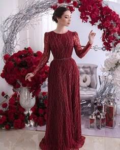 Maxi Prom Dress Long Sleeve, Evening Gowns With Sleeves Classy, Red Evening Dresses Elegant, Gowns Dresses Elegant Classy, Fancy Dresses Classy, Modest Evening Gowns, Gown Dress Party Wear, Printed Dresses Fashion, Modest Evening Dress