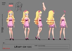 the character sheet for person's character model sheet, which includes different poses and hair styles