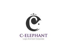 the c - elephant logo is shown in purple and black, with stars on it