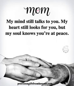 two hands holding each other with the words mom on it and an image of someone's hand