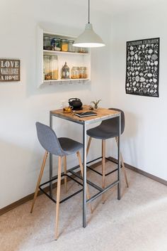 two chairs and a table in a room