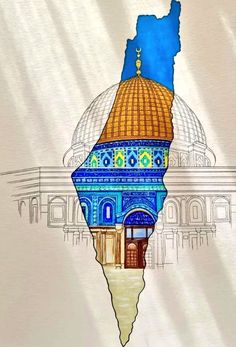 an artistic drawing of the dome of the rock