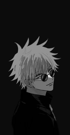 an anime character with white hair and sunglasses on his head, looking to the side