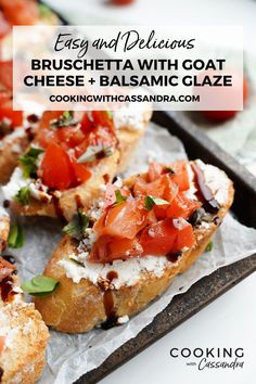 bruschetta with goat cheese and balsamic glaze on a tray