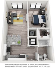 an overhead view of a two bedroom apartment