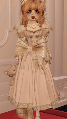 #dresstoimpress Doll Dti Outfit Non Vip, Porcelain Doll Dress, Dti Televonela, Porcelain Doll Outfit, Dti Royalty Theme Outfits, Dti Doll Outfit Ideas, Renassiance Dti Outfits, Doll Dress To Impress Outfit, Doll Dti Outfit