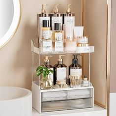 Enhance your daily beauty routine with the elegant and chic Delamu 2-tier Vanity Organizer. Designed specifically for those who cherish an organized and stylish bathroom countertop, this counter top organizer features two beautiful clear white drawers, adding a touch of warmth and luxury to your space. Made from high-quality acrylic, DELAMU bathroom makeup organizer is both durable and clear, allowing you to easily view and access your cosmetics and toiletries. Transform and declutter your bathr Makeup Organizer Bathroom Counter, Apartment Bathroom Counter Decor, Organization For Vanity, College Dorm Bathroom Organization, Organizing Bathroom Countertop Master Bath, Vanity Top Organization, Bathroom Vanity Organization Countertops, Bathroom Makeup Organization, Bathroom Counter Makeup